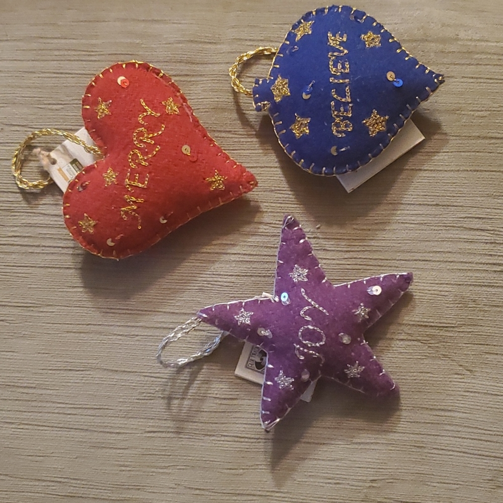 Set of 3 handcrafted "Fair-Trade" Christmas Ornaments